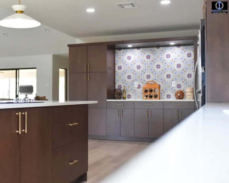 DiamondHead Kitchen with brown cabinets and beautiful backsplash.