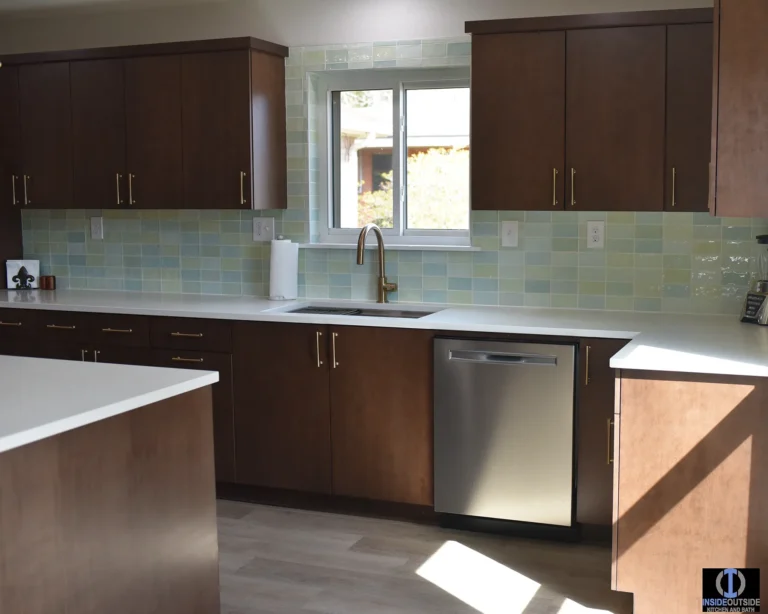 DiamondHead Kitchen with brown cabinets and beautiful backsplash.