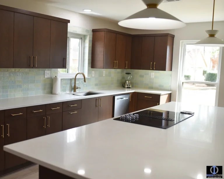 DiamondHead Kitchen with brown cabinets and beautiful backsplash.